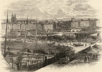 Barcelonas hamn, Spanien, från "Spanish Pictures" av pastor Samuel Manning, publicerad 1870